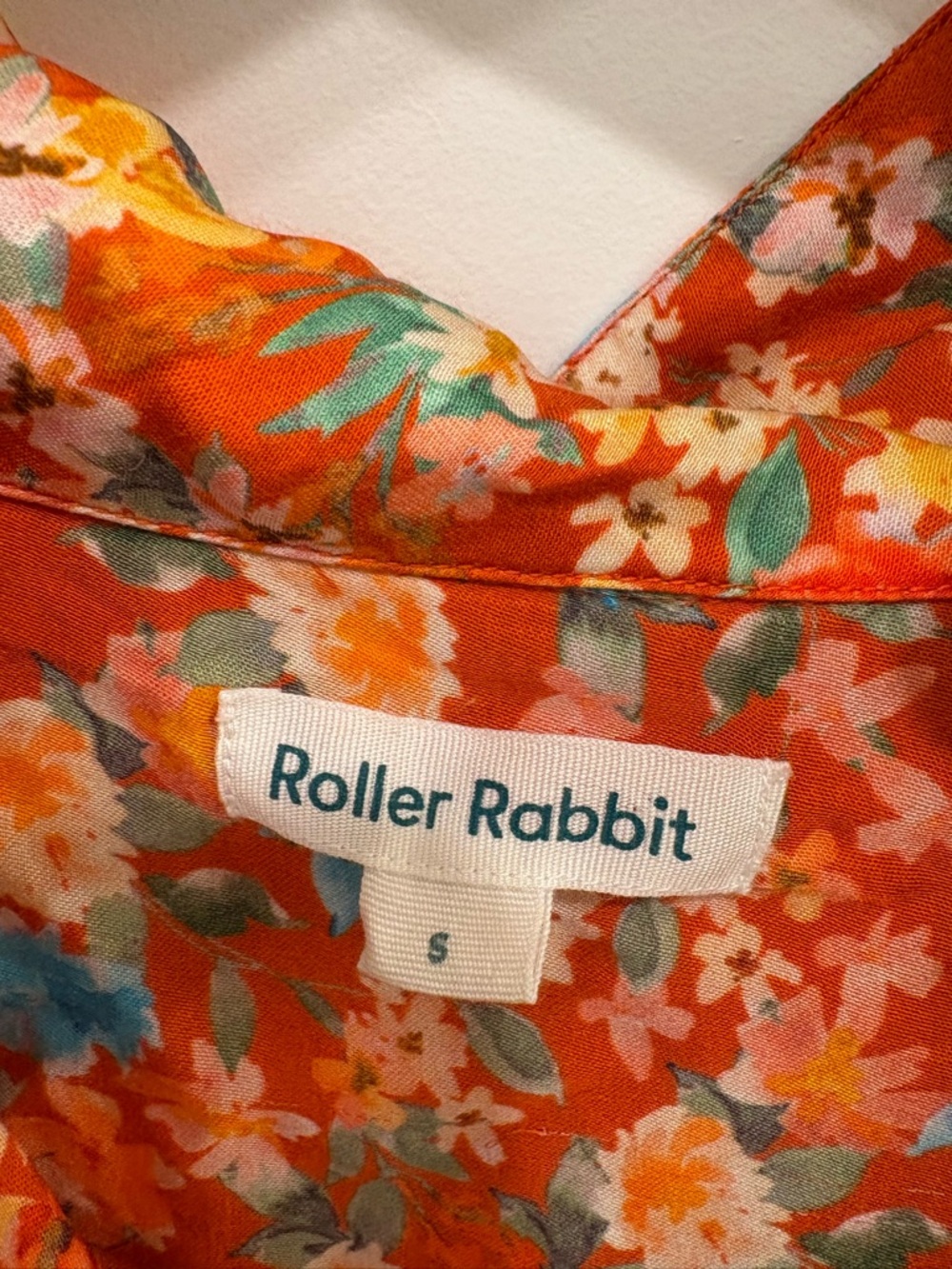 Roller Rabbit Orange Floral Oversized Cropped Button Down Shirt Size Small - Picture 2 of 11
